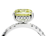 White gold Fancy Yellow Asscher Cut Diamond Pave Band Solitaire Ring with Round  and Prong Setting_93