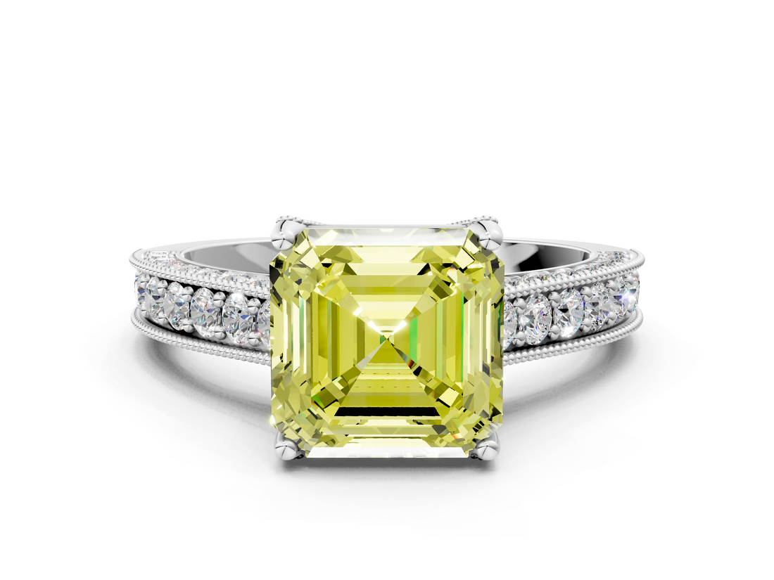 White gold Fancy Yellow Asscher  Cut Diamond Pave Band with Four-Prong Setting_17