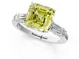 White gold Fancy Yellow Asscher  Cut Diamond Ring with Baguette Side Stones, Channel Set Band, and Four-Prong Setting_1