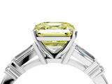 White gold Fancy Yellow Asscher  Cut Diamond Ring with Baguette Side Stones, Channel Set Band, and Four-Prong Setting_10