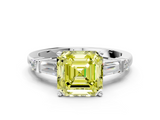 White gold Fancy Yellow Asscher  Cut Diamond Ring with Baguette Side Stones, Channel Set Band, and Four-Prong Setting_12