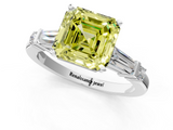 White gold Fancy Yellow Asscher  Cut Diamond Ring with Baguette Side Stones, Channel Set Band, and Four-Prong Setting_13