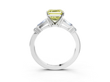White gold Fancy Yellow Asscher  Cut Diamond Ring with Baguette Side Stones, Channel Set Band, and Four-Prong Setting_32