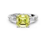 White gold Fancy Yellow Asscher  Cut Diamond Ring with Baguette Side Stones, Channel Set Band, and Four-Prong Setting_33