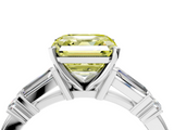 White gold Fancy Yellow Asscher  Cut Diamond Ring with Baguette Side Stones, Channel Set Band, and Four-Prong Setting_4