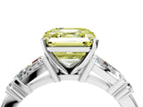 White gold Fancy Yellow Asscher  Cut Diamond Ring with Baguette Side Stones, Channel Set Band, and Four-Prong Setting_58