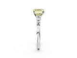 White gold Fancy Yellow Asscher  Cut Diamond Ring with Baguette Side Stones, Channel Set Band, and Four-Prong Setting_8