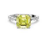 White gold Fancy Yellow Asscher Cut Diamond Ring with Marquise and Round  Side Stones and Four-Prong Setting_42