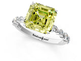 White gold Fancy Yellow Asscher Cut Diamond Ring with Marquise and Round  Side Stones and Four-Prong Setting_43