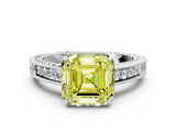 White gold Fancy Yellow Asscher Cut Diamond Ring with Milgrain Pavé Band and Four-Prong Setting_32