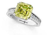 White gold Fancy Yellow Asscher Cut Diamond Ring with Milgrain Pavé Band and Four-Prong Setting_33