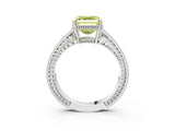 White gold Fancy Yellow Asscher Cut Diamond Ring with Milgrain Pavé Band and Four-Prong Setting_35