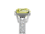 White gold Fancy Yellow Asscher Cut Diamond Ring with Milgrain Pavé Band and Four-Prong Setting_37