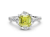 White gold Fancy Yellow Asscher Cut Diamond Ring with Pavé Band and Floral Prong Setting_39