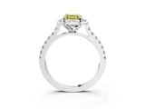 White gold Fancy Yellow Asscher Cut Diamond Ring with Pavé Band and Floral Prong Setting_42