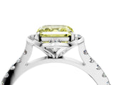 White gold Fancy Yellow Asscher Cut Diamond Ring with Pavé Band and Floral Prong Setting_43