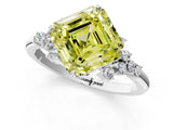White gold Fancy Yellow Asscher Cut Diamond Ring with Side Stones and Four-Prong Setting_117