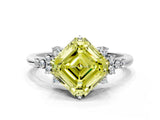 White gold Fancy Yellow Asscher Cut Diamond Ring with Side Stones and Four-Prong Setting_118