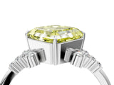 White gold Fancy Yellow Asscher Cut Diamond Ring with Side Stones and Four-Prong Setting_126