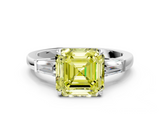 White gold Fancy Yellow Asscher  Cut Diamond Ring with Tapered Baguette Side Stones in Four-Prong Setting_3