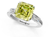 White gold Fancy Yellow Asscher  Cut Diamond Ring with Tapered Baguette Side Stones in Four-Prong Setting_4