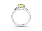 White gold Fancy Yellow Asscher  Cut Diamond Ring with Tapered Baguette Side Stones in Four-Prong Setting_6