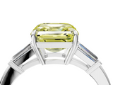 White gold Fancy Yellow Asscher  Cut Diamond Ring with Tapered Baguette Side Stones in Four-Prong Setting_7
