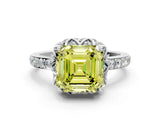 White gold Fancy Yellow Asscher Cut Diamond Scalloped Halo Engagement Ring with Round Shared Prong Band_13