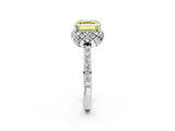 White gold Fancy Yellow Asscher Cut Diamond Scalloped Halo Engagement Ring with Round Shared Prong Band_15