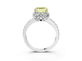 White gold Fancy Yellow Asscher Cut Diamond Scalloped Halo Engagement Ring with Round Shared Prong Band_16
