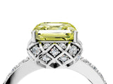 White gold Fancy Yellow Asscher Cut Diamond Scalloped Halo Engagement Ring with Round Shared Prong Band_17