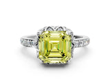 White gold Fancy Yellow Asscher Cut Diamond Scalloped Halo Engagement Ring with Round Shared Prong Band_43