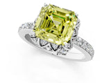 White gold Fancy Yellow Asscher Cut Diamond Scalloped Halo Engagement Ring with Round Shared Prong Band_44