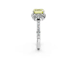 White gold Fancy Yellow Asscher Cut Diamond Scalloped Halo Engagement Ring with Round Shared Prong Band_45