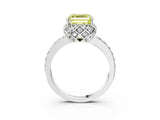 White gold Fancy Yellow Asscher Cut Diamond Scalloped Halo Engagement Ring with Round Shared Prong Band_46