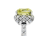 White gold Fancy Yellow Asscher Cut Diamond Scalloped Halo Engagement Ring with Round Shared Prong Band_48