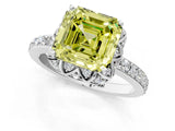 White gold Fancy Yellow Asscher Cut Diamond Scalloped Halo Engagement Ring with Round Shared Prong Band_62