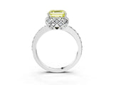 White gold Fancy Yellow Asscher Cut Diamond Scalloped Halo Engagement Ring with Round Shared Prong Band_64