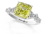 White gold Fancy Yellow Asscher Cut Diamond Scattered Round Accent Ring with Prong Setting_13