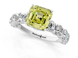 White gold Fancy Yellow Asscher Cut Diamond Side Stone Engagement Ring with Four-Prong Setting_37
