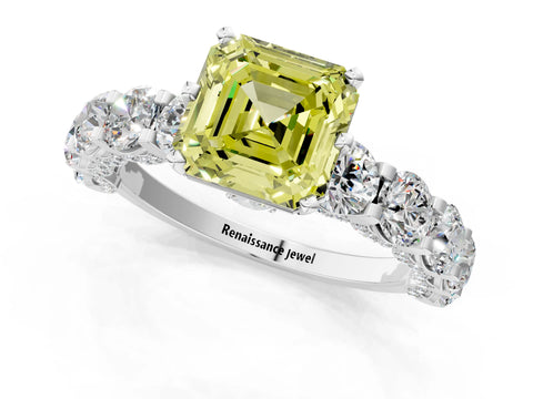 White gold Fancy Yellow Asscher Cut Diamond Side Stone Engagement Ring with Four-Prong Setting_37