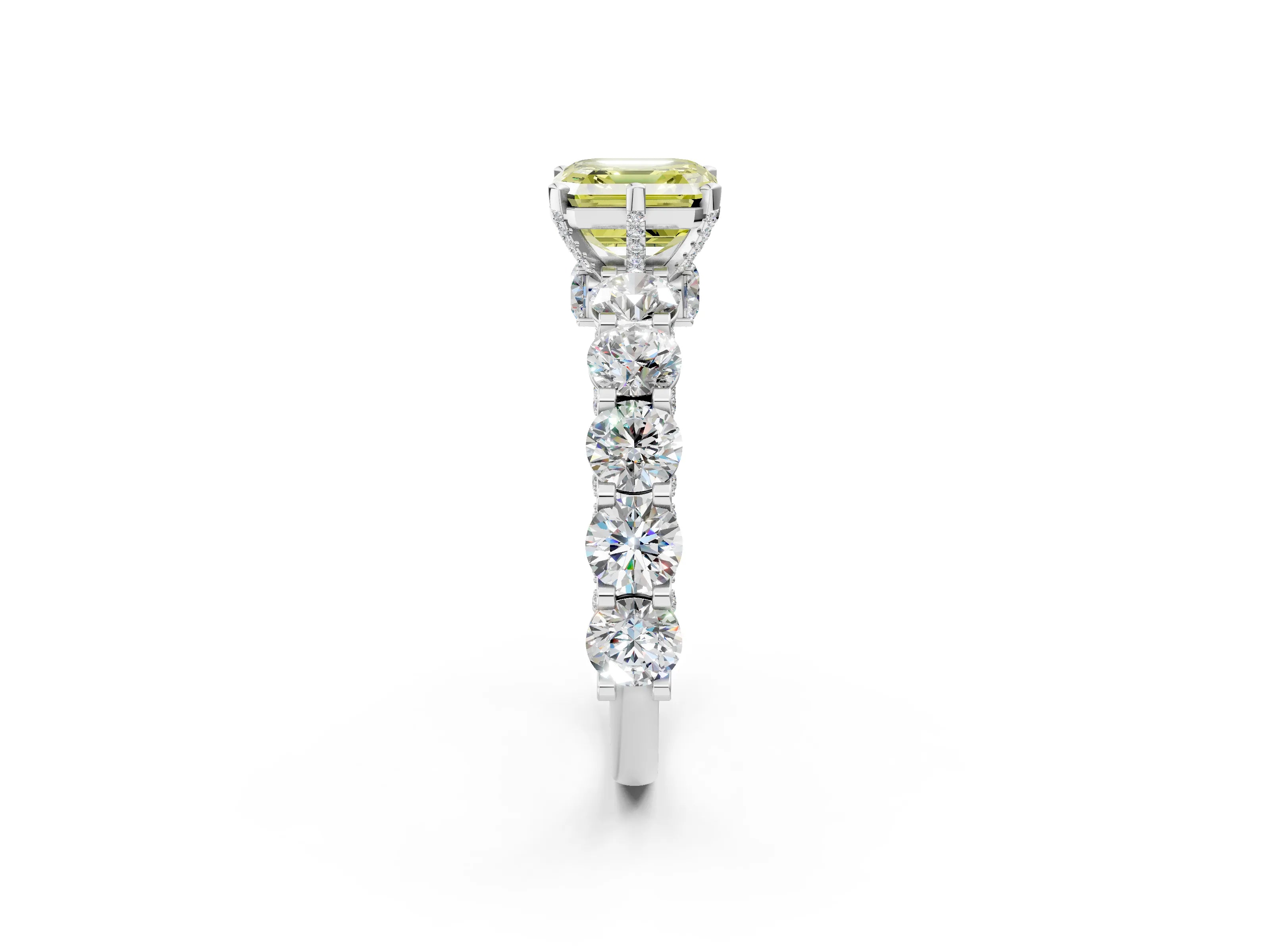 White gold Fancy Yellow Asscher Cut Diamond Side Stone Engagement Ring with Four-Prong Setting_38