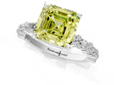 White gold Fancy Yellow Asscher Cut Diamond Side Stone Solitaire Ring with Round  and Four-Prong Setting_100
