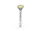 White gold Fancy Yellow Asscher Cut Diamond Side Stone Solitaire Ring with Round  and Four-Prong Setting_101