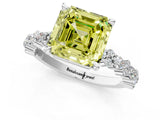 White gold Fancy Yellow Asscher Cut Diamond Side Stone Solitaire Ring with Round  and Four-Prong Setting_25