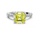 White gold Fancy Yellow Asscher Cut Diamond Side Stone Solitaire Ring with Round  and Four-Prong Setting_94