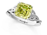 White gold Fancy Yellow Asscher Cut Diamond Solitaire Celtic Knot Ring with Four-Prong Setting_63