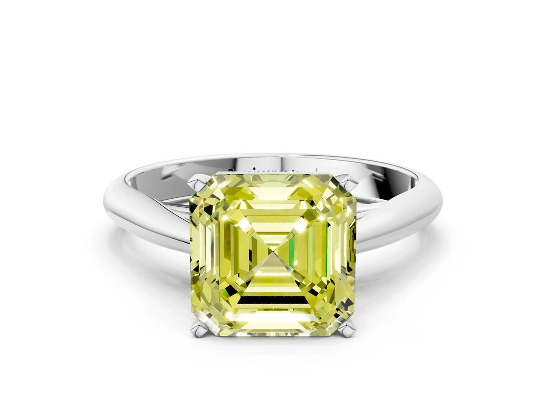 White gold Fancy Yellow Asscher Cut Diamond Solitaire Engagement Ring with Cathedral Setting and Four-Prong Mount_106
