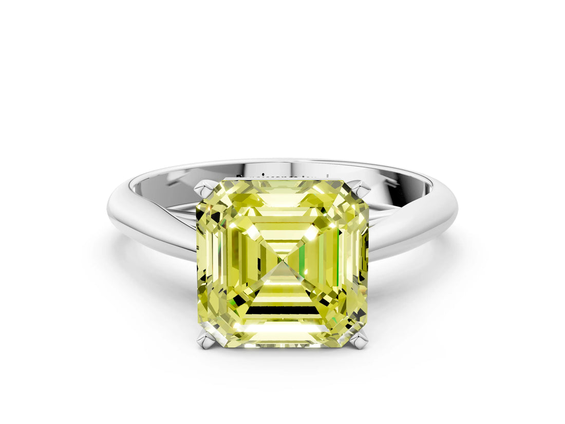 White gold Fancy Yellow Asscher Cut Diamond Solitaire Engagement Ring with Cathedral Setting and Four-Prong Mount_40