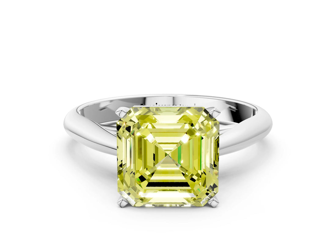 White gold Fancy Yellow Asscher Cut Diamond Solitaire Engagement Ring with Cathedral Setting and Four-Prong Mount_88